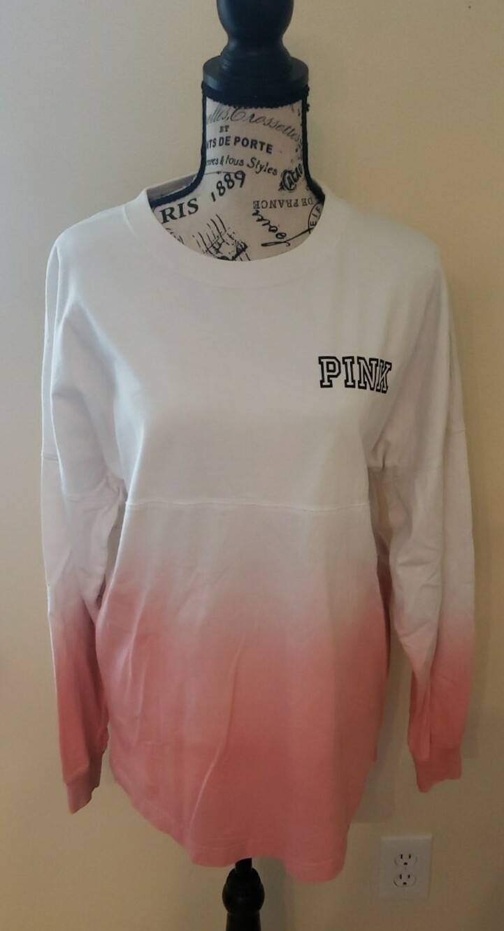 Victoria’s Secret Love Pink Ombre Long Sleeve Campus Shirt womens sz xs white